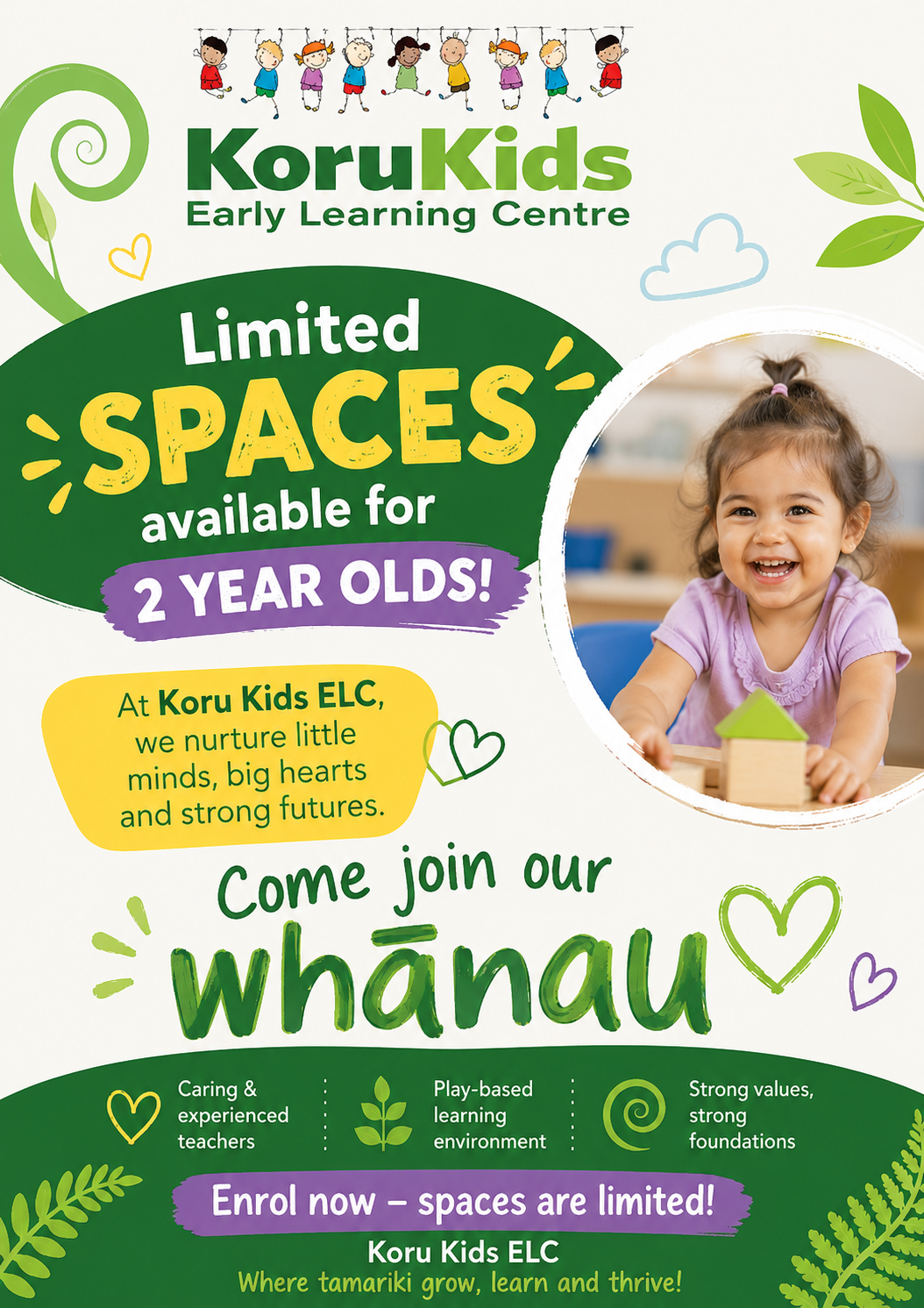Koru Kids limited spaces available for 2 year olds